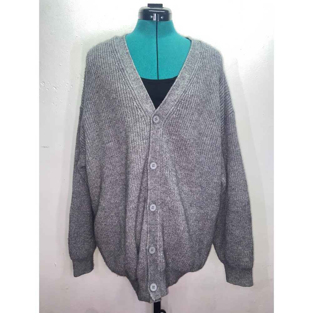 Dazy Gray Ribbed Knit Oversized V-Neck Button Front Cardigan Sweater Cozy Fall L